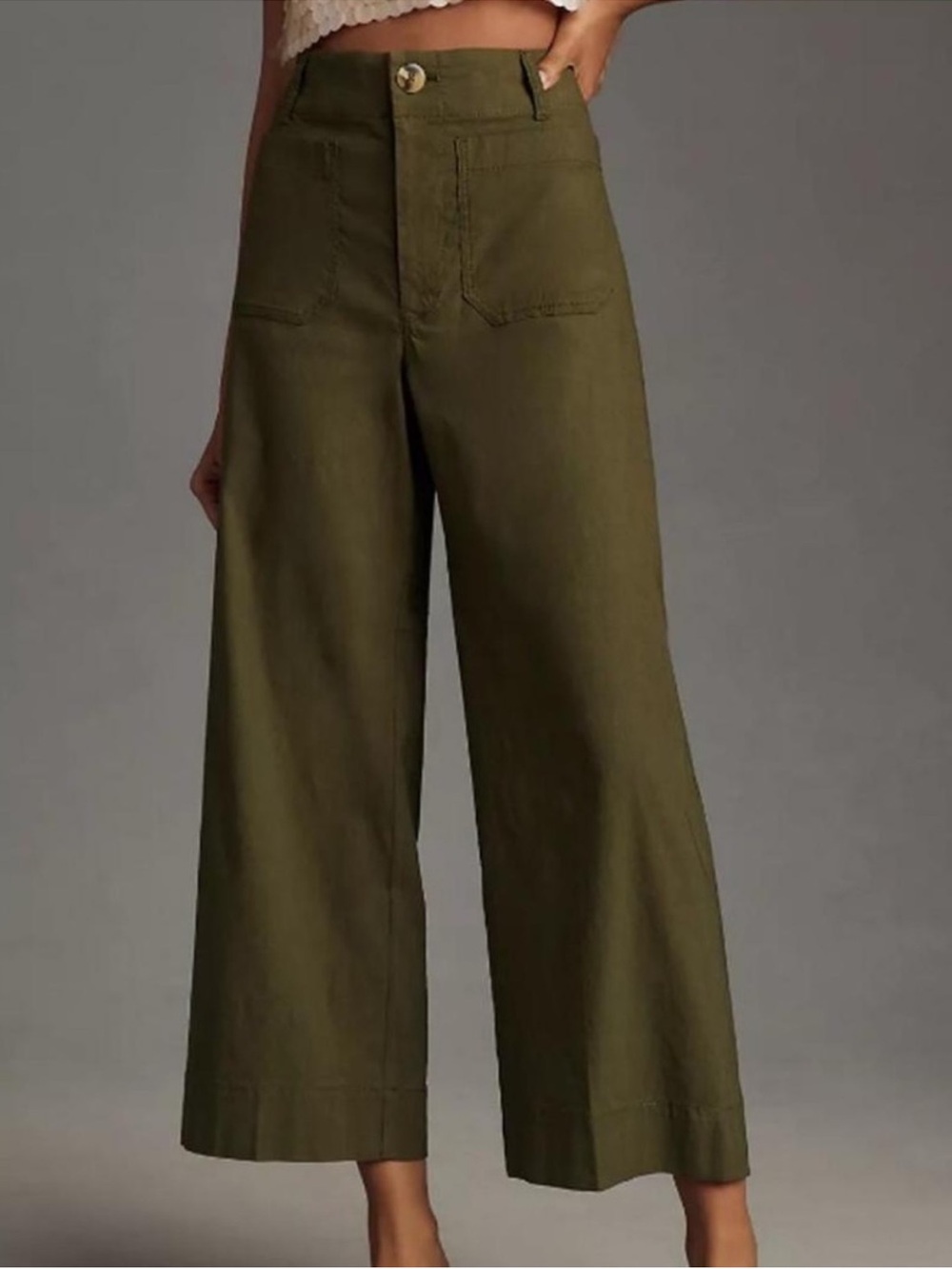 Anthropologie Maeve Colette Magic Fabric Cropped Wide Leg Pants Green